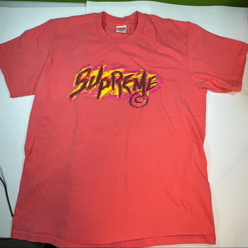Supreme Orange Scratch Logo Spell Out Mens Medium Size Tee Short Top